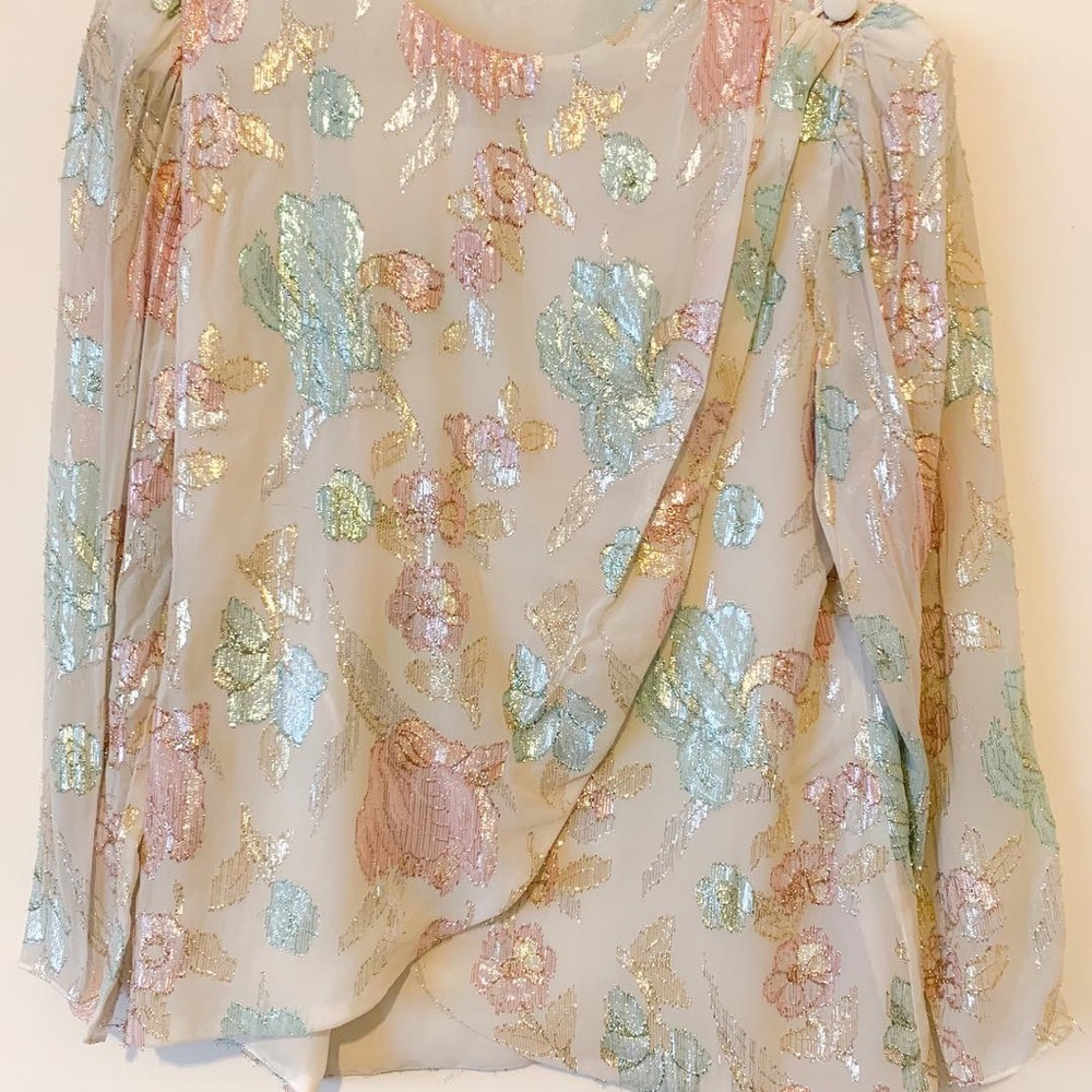 Vintage - Metallic Thread Shiny Pasel Floral Shirt